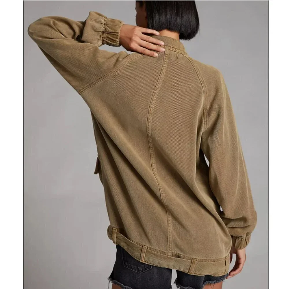 Anthropologie Draped Utility Safari Jacket Sage Green Belted Womens S